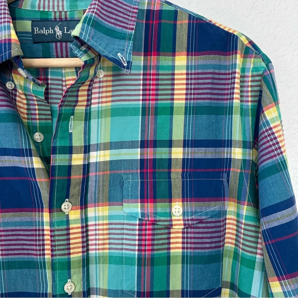 Ralph Lauren Mens Button Up Shirt Plaid, Preppy, Size Medium Y2K Streetwear